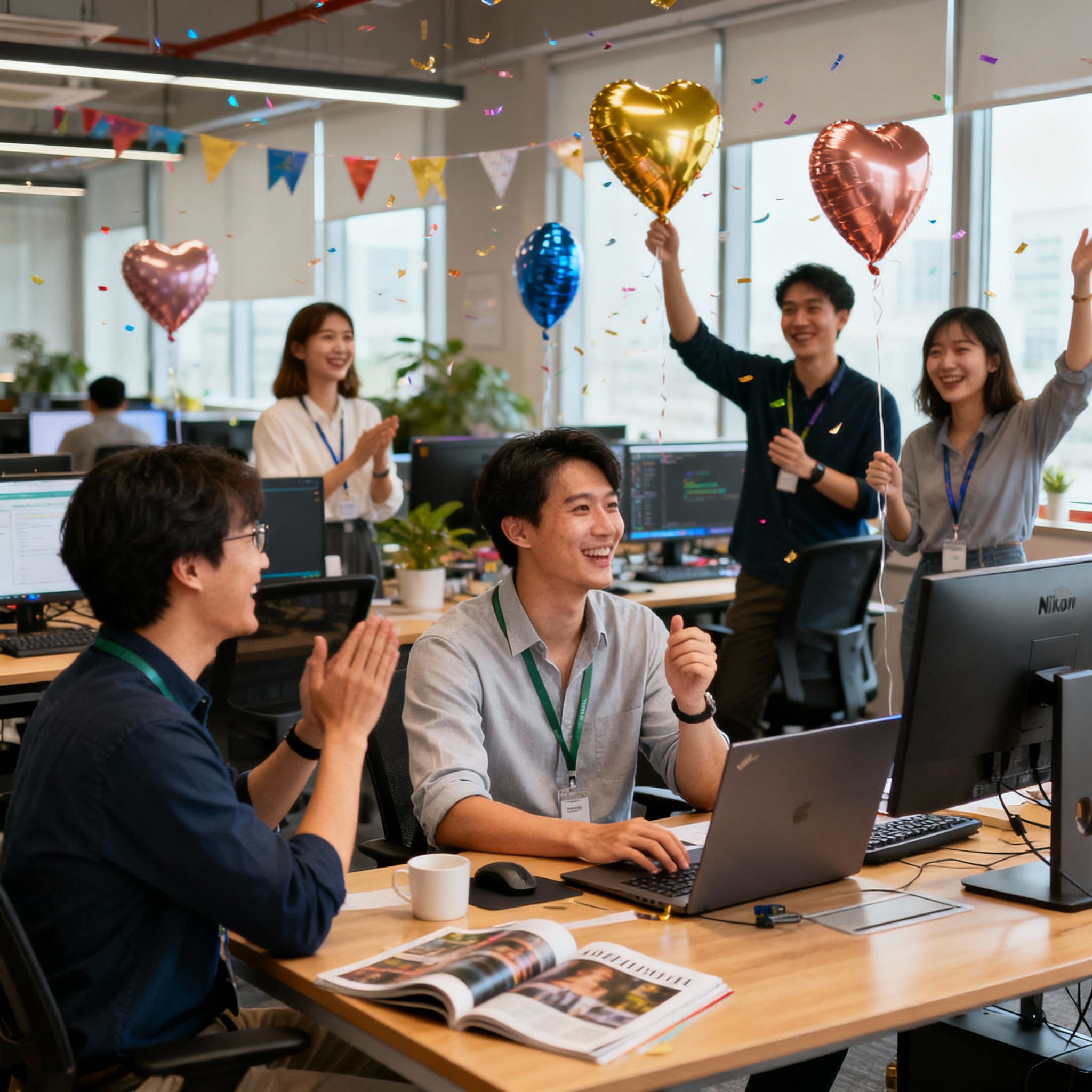 Career changer celebrating new software development job